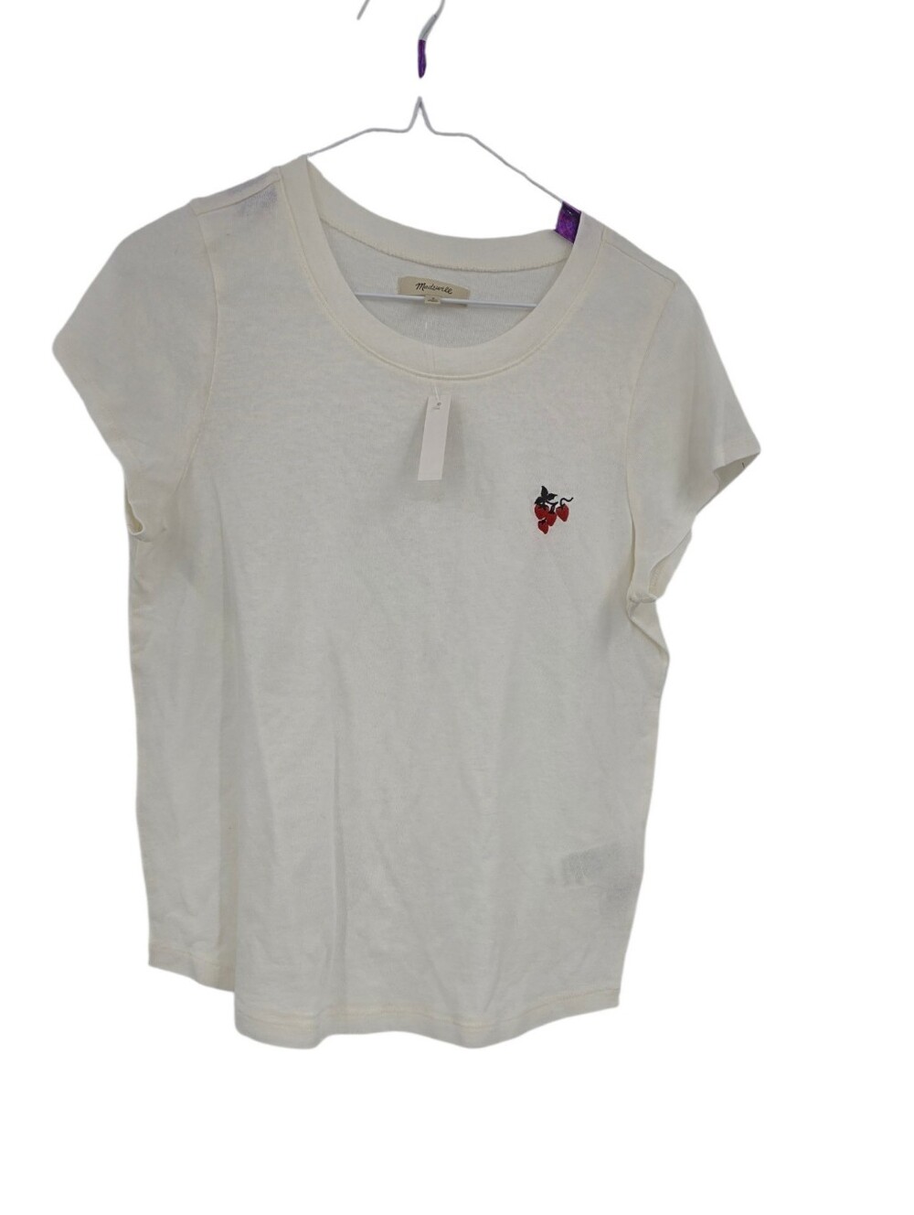 New Madewell White Shirt With Strawberry Small